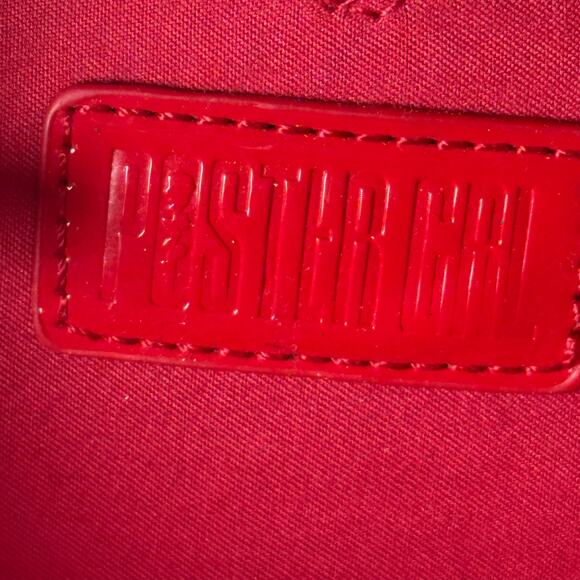 Poster Girl Red Heart Purse Rhinestone Fringe Mini Bag Patent Leather - Picture 7 of 9